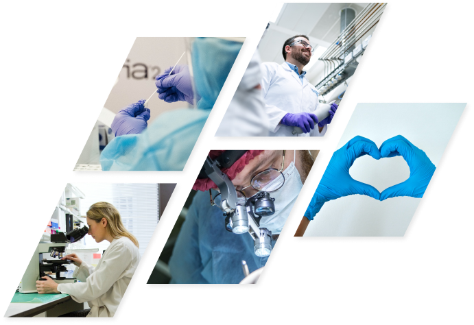 Collage of people working in a laboratory.
